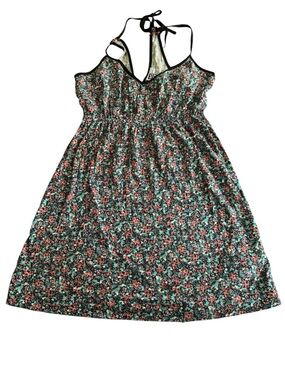 Y2K Roxy Black-Trim Floral Tank Dress with Coral & Teal Accents